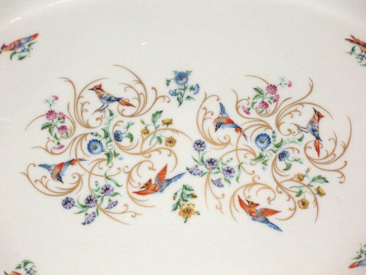 Grand plat de présentation en porcelaine de Limoges décor à l'oiseau époque 20ème-photo-3