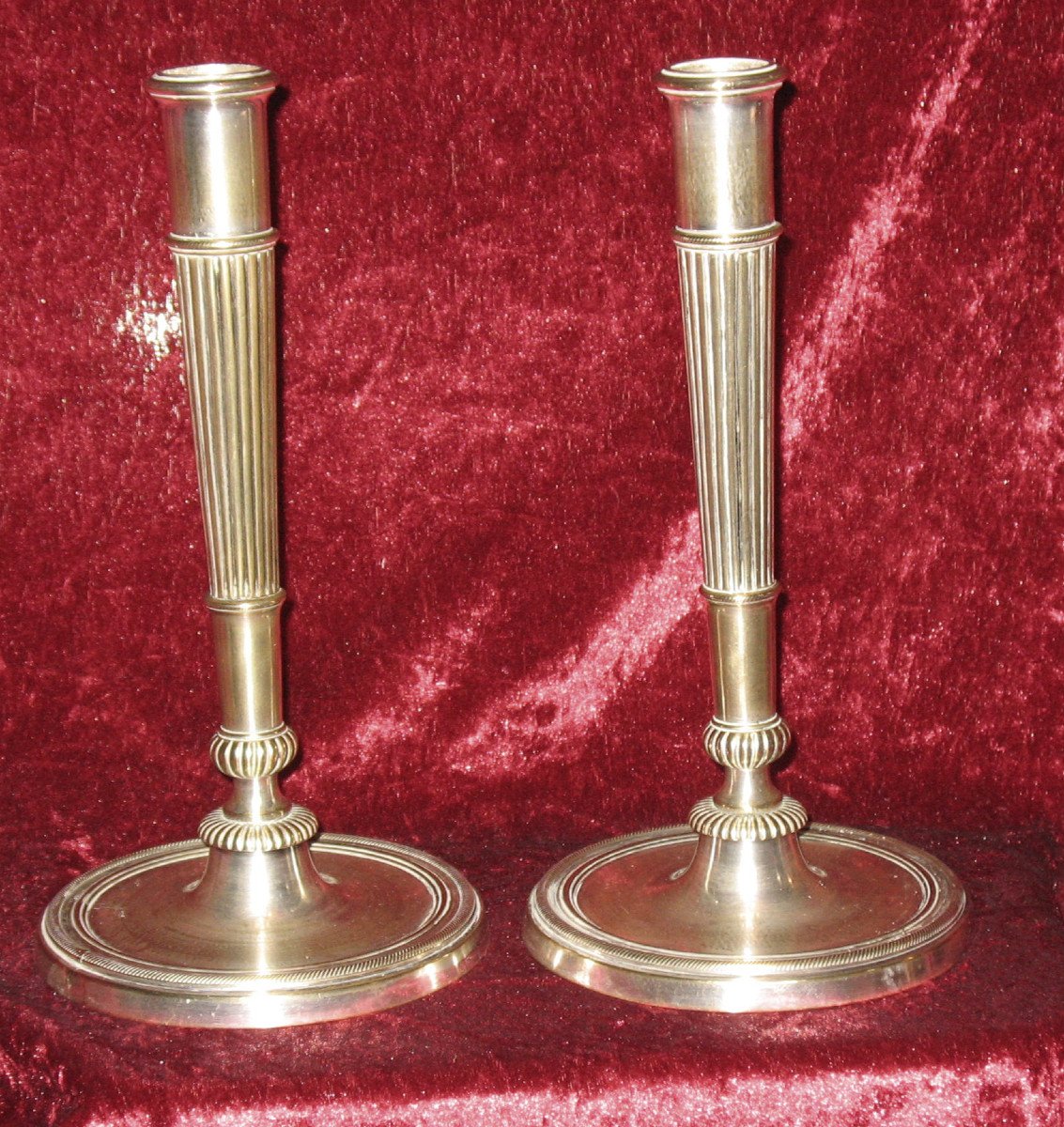 Pair Of Empire Period Silvered Bronze Candlesticks-photo-2