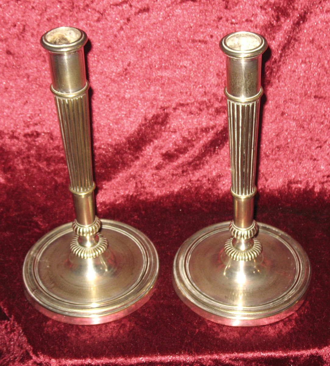 Pair Of Empire Period Silvered Bronze Candlesticks-photo-3