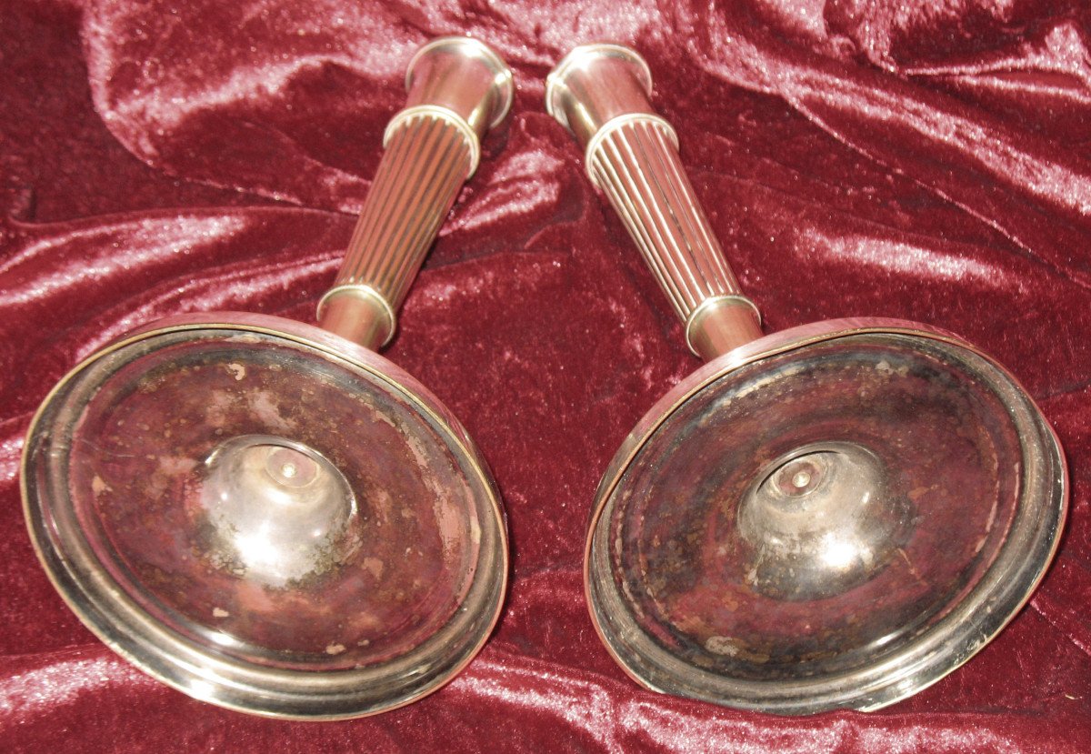 Pair Of Empire Period Silvered Bronze Candlesticks-photo-7