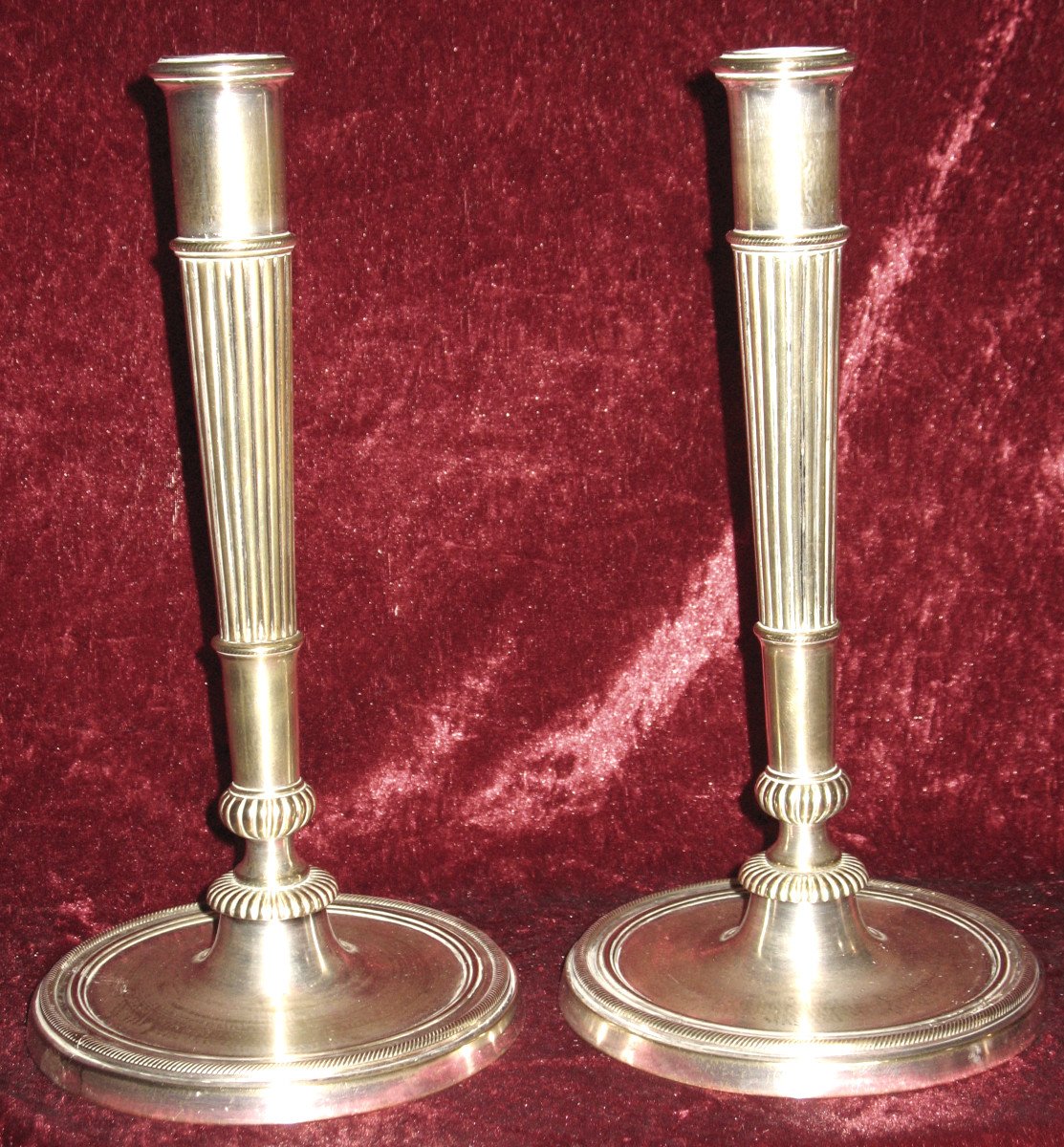 Pair Of Empire Period Silvered Bronze Candlesticks