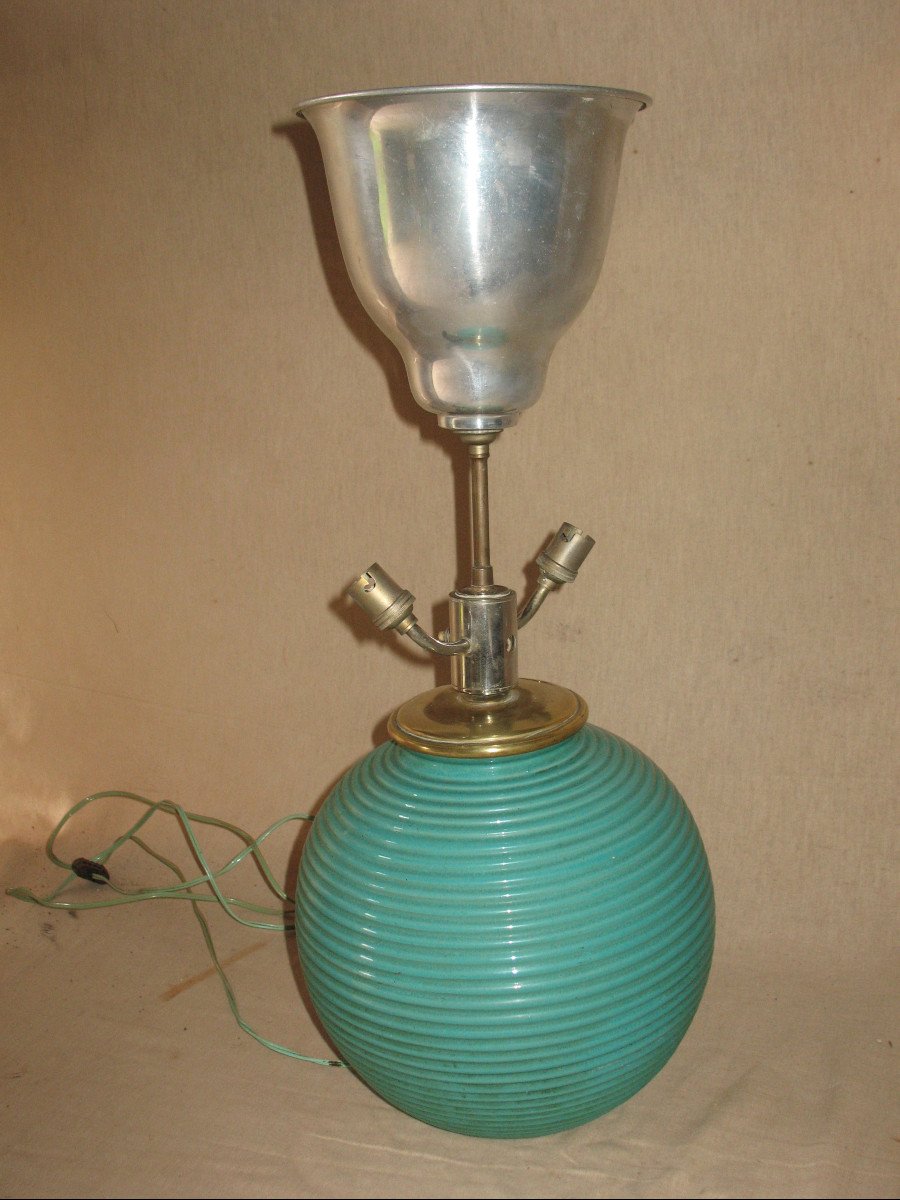 3-light Lamp In Glazed Sandstone In Art Deco Style From The 1950s