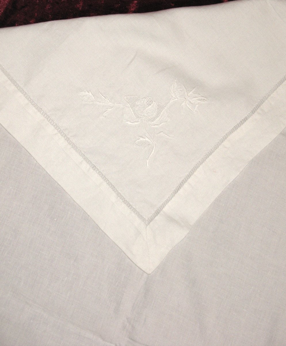 Nappe en broderie blanche et jours avec ses 12 serviettes-photo-7