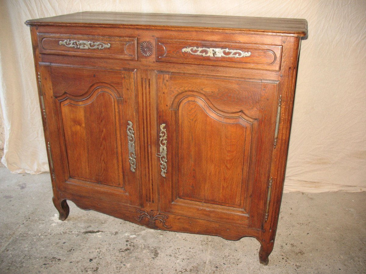 Louis XV Style Low Sideboard In Molded And Carved Oak, 19th Time-photo-2