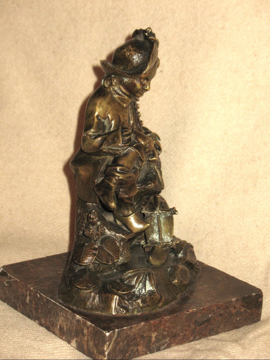 Bronze 19th Century On Marble Base: Poet At The Water's Edge-photo-1