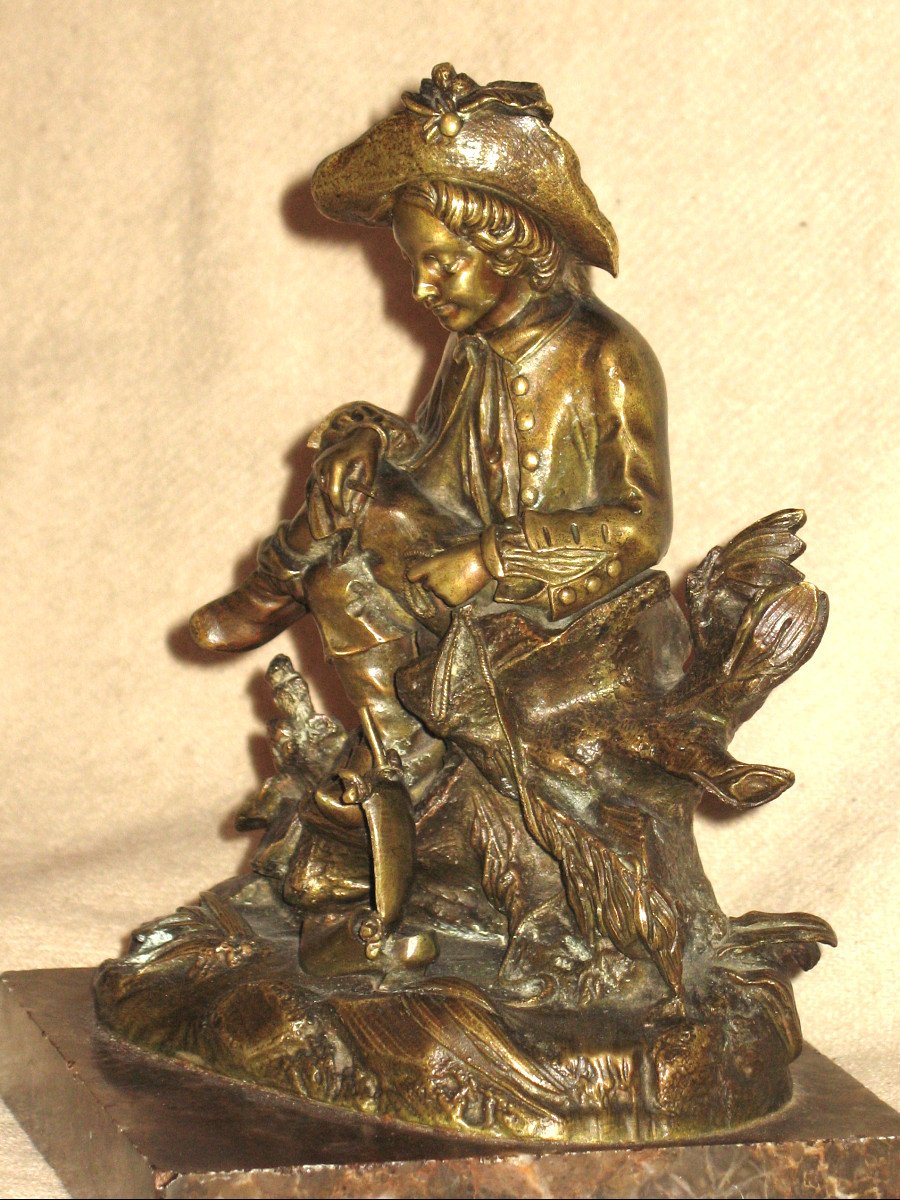 Bronze 19th Century On Marble Base: Poet At The Water's Edge-photo-4