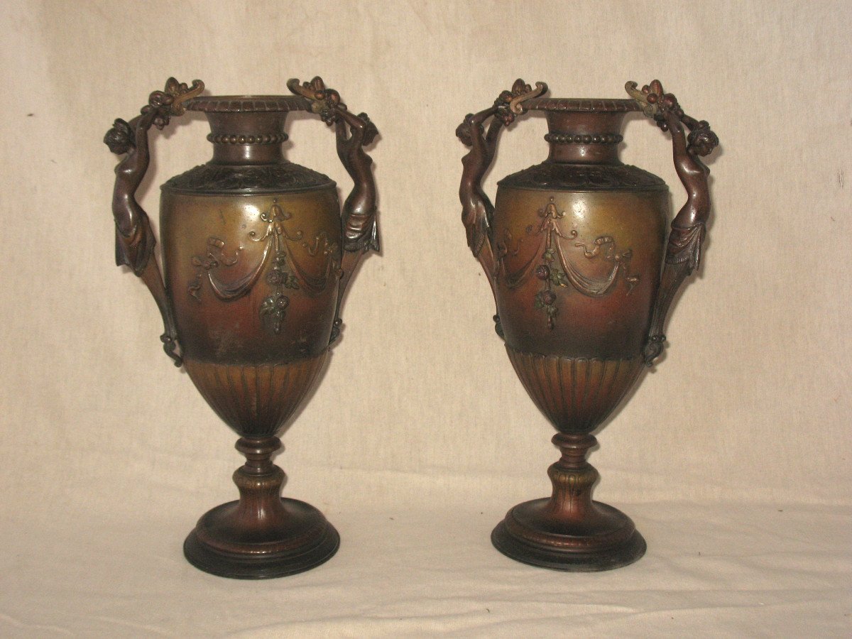 Paire de vases balustres en bronze  et régule époque 19ème-photo-8