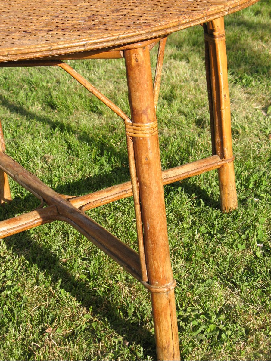 Large Mid-20th Century Rattan Garden Table-photo-4