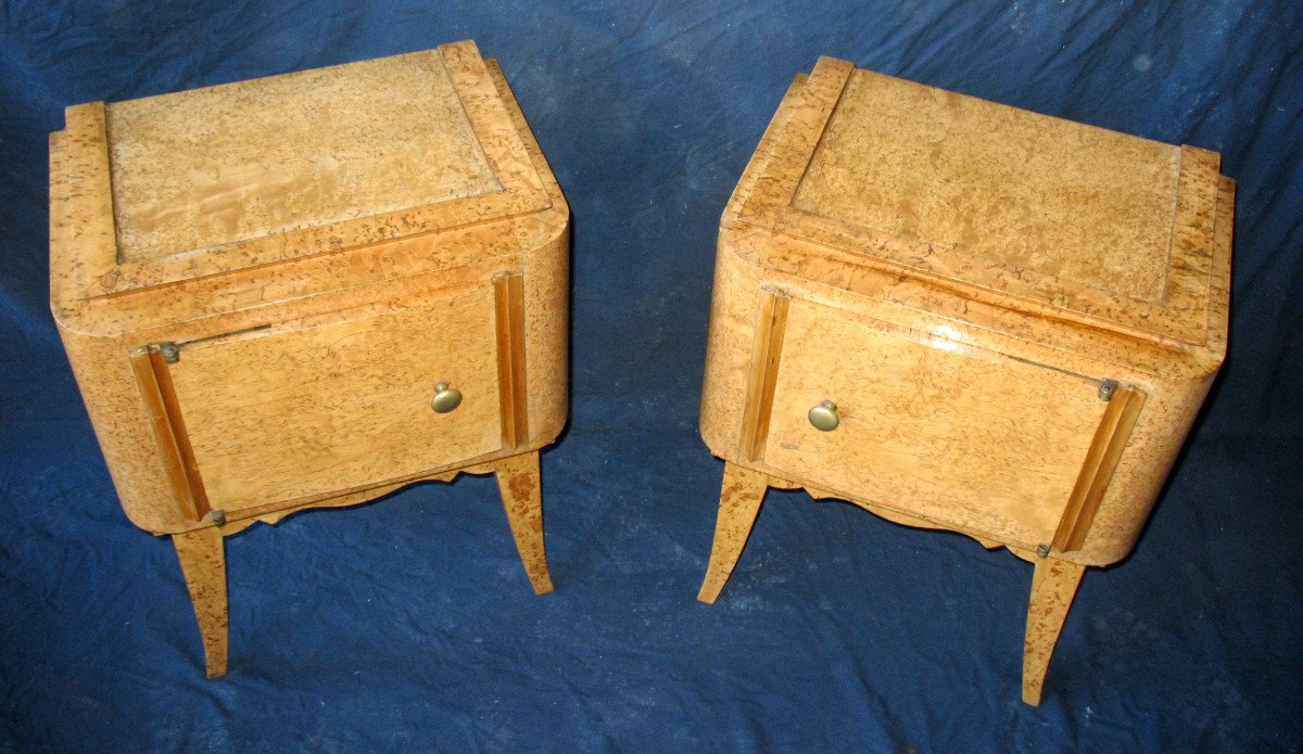 Pair Of Bedside Tables In Norwegian Birch, 1940-50-photo-2