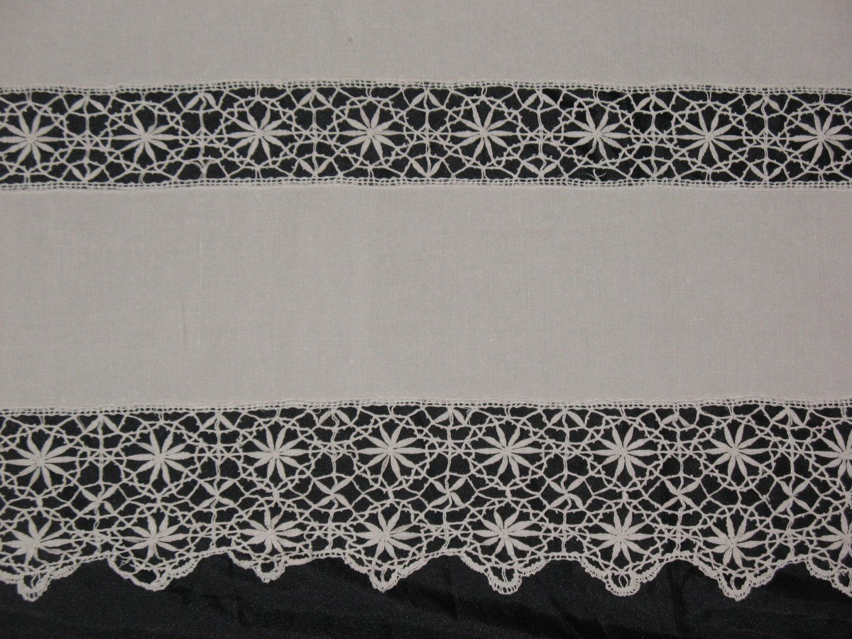 Wedding Yarn Sheet With Bobbin Lace Return Early 20th Century Initials Ic-photo-1