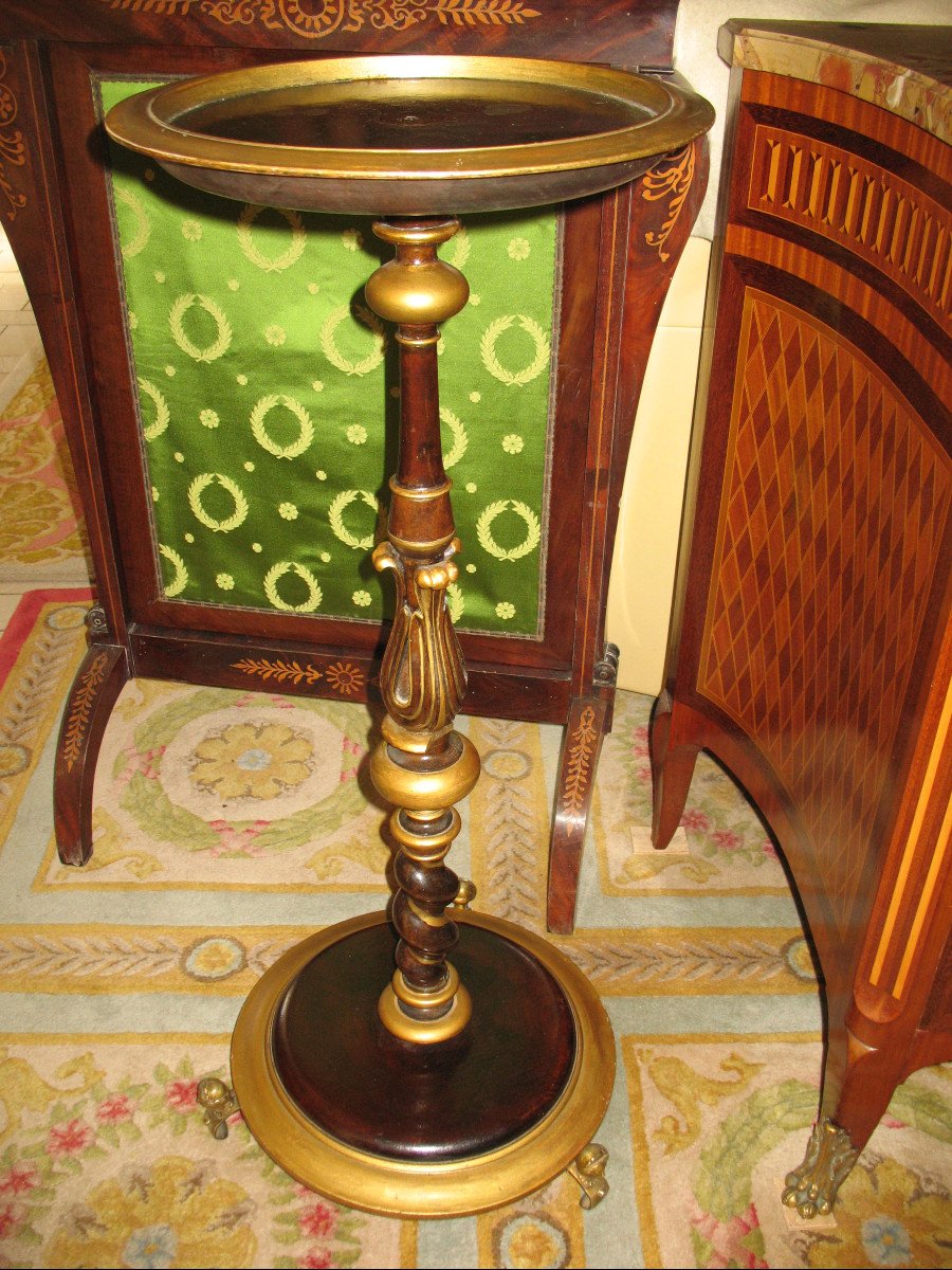 Napoleon III Period Pedestal Table With Cabaret Top In Varnished And Gilded Mahogany-photo-1