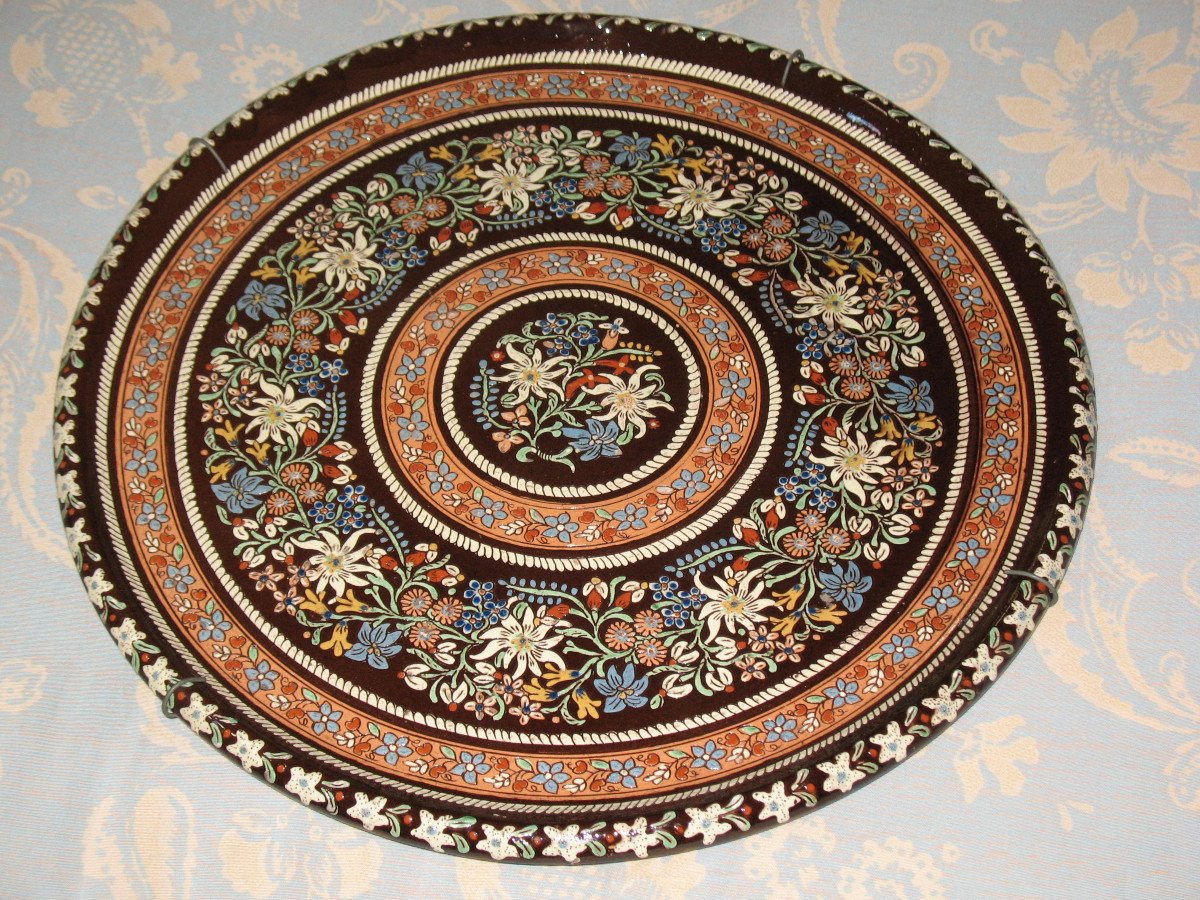 Very Large Swiss Dish In Thun Enamels-photo-4