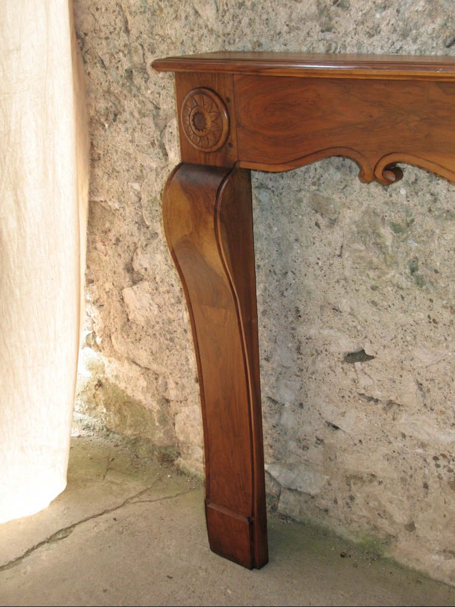 Crossbow-shaped Fireplace And Curved Legs In Walnut, Art Deco Period-photo-1