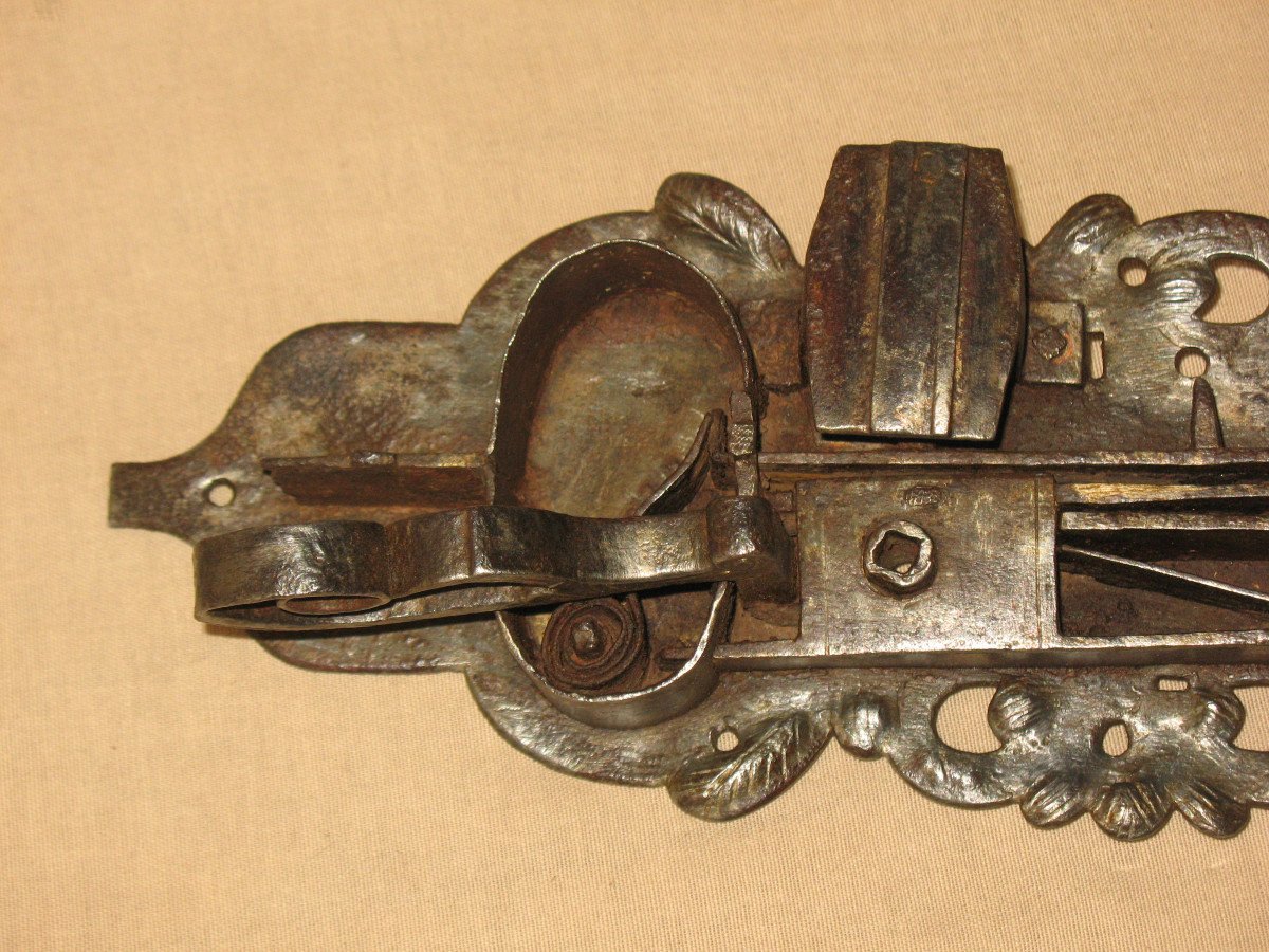 Strong Wrought Iron Lock With Its Handle And Key 17th Century-photo-3