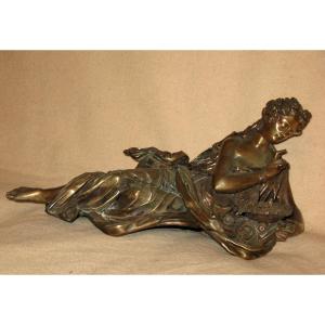 Bronze Sculpture Woman In The Antique With Nest Of Birds 19th Time