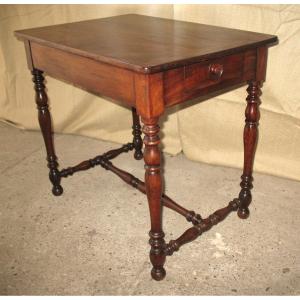 Small 19th Century Desk Writing Table In Solid Walnut, Louis XIII Style