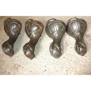 Set Of 4 Cast Iron Bathtub Clogs, 19th Century, Perfect Condition