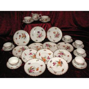 Porcelain Tea And Dessert Service Decorated With Saxony Flowers 29 Pieces