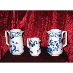 3 Milk Jugs In Earthenware From Creil And Montereau, Japan Decor, 19th Century
