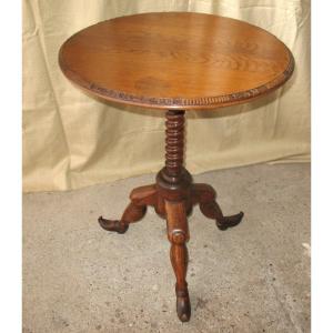 Sculpted Oak Pedestal Table With Rare Base 19th Time Origin Basque Country