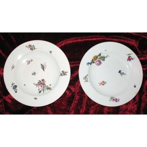 Paire d'assiettes en porcelaine de Saxe à décor floral époque 18ème