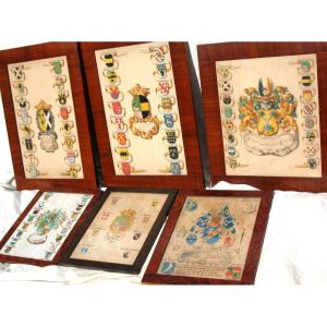 6 Gouaches With Heraldic Decoration Signed Horst Genealogy With Coats Of Arms Of Joan Loten Ep. 18th