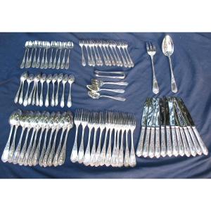 Silver Metal Cutlery Set 78 Pieces From Ravinet d'Enfert In Paris Rocaille Style L. XV