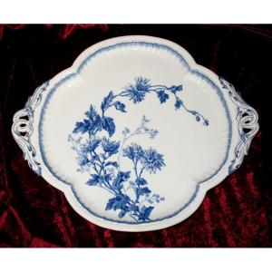 Large Tray Or Dish In Fine Earthenware From Bordeaux, Chevreuse Floral Decoration, 19th Century