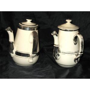 2 Langeais Earthenware Chocolate Pots From The 19th Century, Hollow Cb Brand