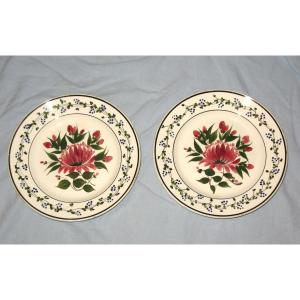 Pair Of Creil And Montereau Earthenware Plates From The 19th Century With Floral Decoration