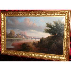 Henri Gonnard View Of The Avignon Bridge Oil On Canvas Framed 19th Century