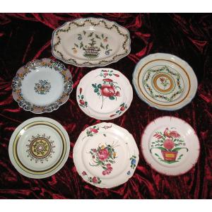 Regional Earthenware Collection Of Plates And Dishes Various Origins 7 Pieces