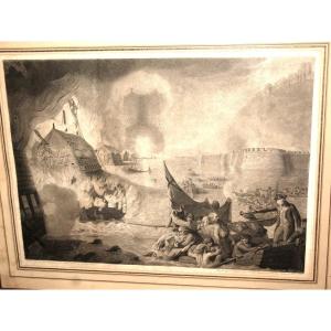 Bataille navale grande gravure anglaise de John Keyse Sherwin époque 18ème encadrée