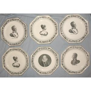 6 assiettes octogonales perlées en faïence fine de Creil époque Stone Coquerel Legros 1808