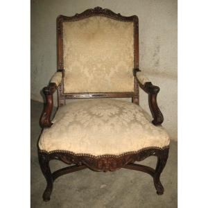 Regency Style Armchair In Carved Walnut, 19th Century