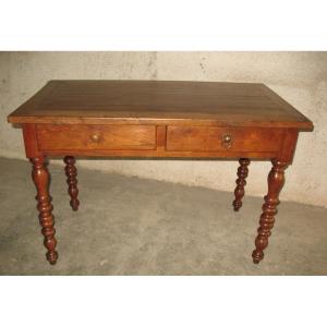 Louis Philippe Period Flat Desk With 2 Drawers In Fruit Wood, 19th Century