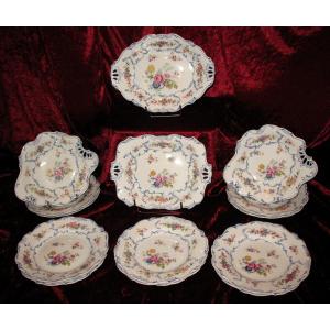 Minton English Porcelain Dessert Service With Floral Decoration, 19th Century