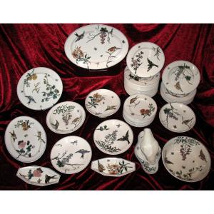 Gien Earthenware Table Service With Japanese Bird Decoration, 19th Century