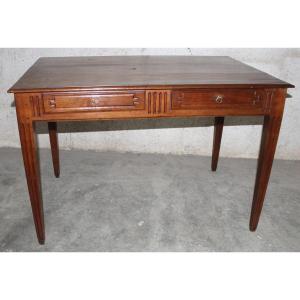 18th Century Louis XVI Period Cherry Wood Flat Desk With 2 Large Drawers In The Belt