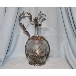 Aiguière en verre gravé style Louis XV époque 19ème