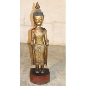 Standing Burmese Buddha In Gilded Wood, 20th Century