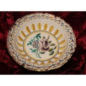 Nevers Earthenware Salad Bowl With Floral Decoration And Strong Gadroons, Early 18th Century