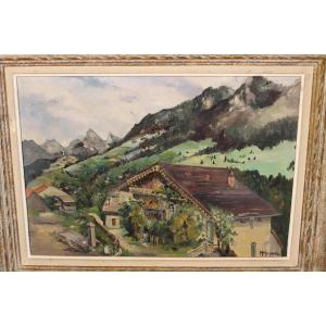 Landscape Of Vailly Near Thonon-les-bains Oil On Canvas 20th Century Signed By Henri Huyard