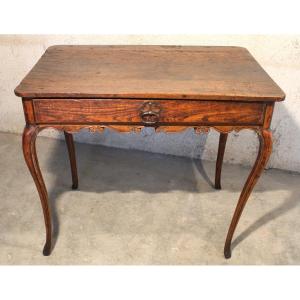 Small Writing Table Desk In Elm And Walnut With 1 Drawer 18th Century Louis XV Style