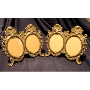 Pair Of Oval Frames In Bronze And Brass, Louis XV Style, 20th Century