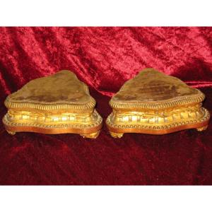 Pair Of 18th Century Gilded Wooden Presentation Bases For Candelabras, Bronzes, Vases, Etc.