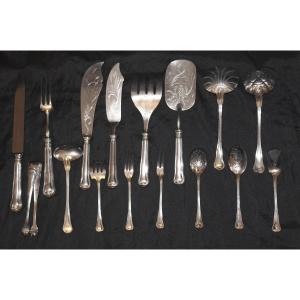 Christofle Silver Plated Serving Cutlery, Filet Model With Count's Crown, 16 Pieces