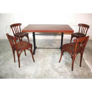 Bistro Table With Bakelite Top And 4 Beech Chairs From The Art Deco Period