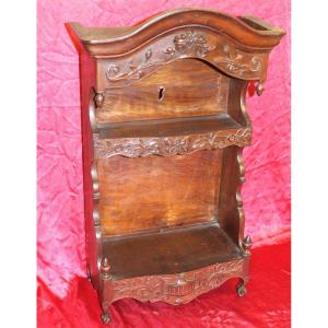 Curved Provençal Estanier In Louis XV Style In Carved Natural Wood, 19th Century