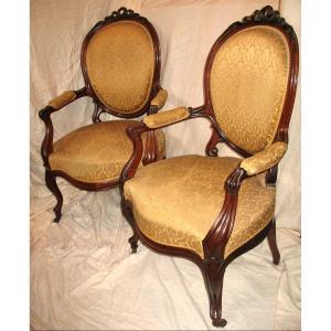 Pair Of Armchairs Epoque Napoleon III Rosewood